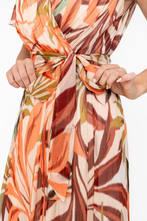 Rochie eleganta imprimeu vegetal portocaliu [4]