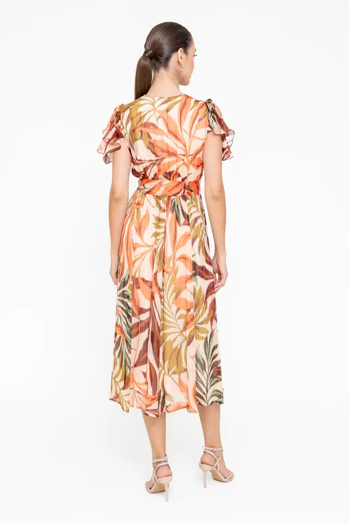 Rochie eleganta imprimeu vegetal portocaliu [5]