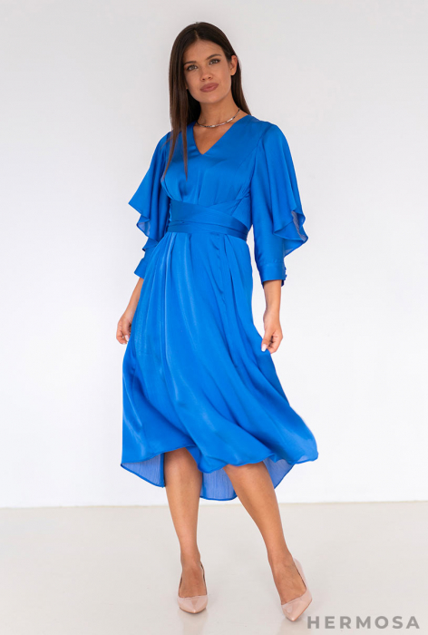 Rochie midi albastra cu maneci ample [2]
