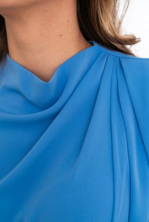 Bluze, Veste - Bluza albastra cu drapaj la guler