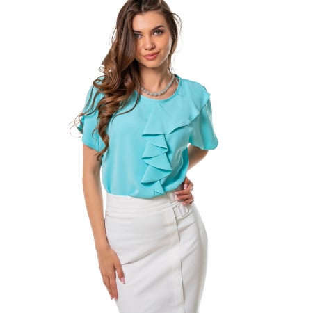 Femei - Bluza aqua cu volane decorative