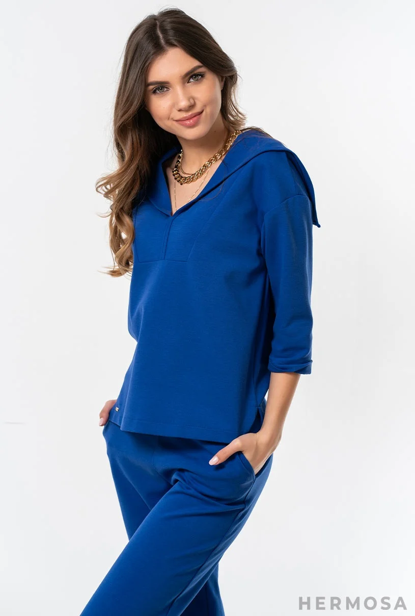 Bluza dama albastru regal din tricot de bumbac [1]