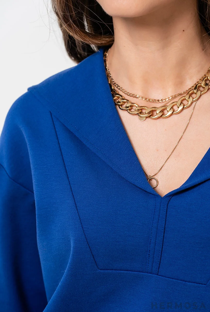 Bluza dama albastru regal din tricot de bumbac [2]