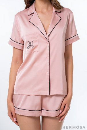 Bluza pijama satinata Roz-Pudra [2]