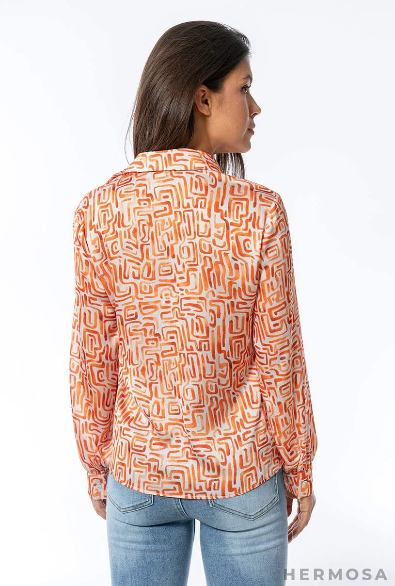 Camasa portocalie cu imprimeu grafic [2]