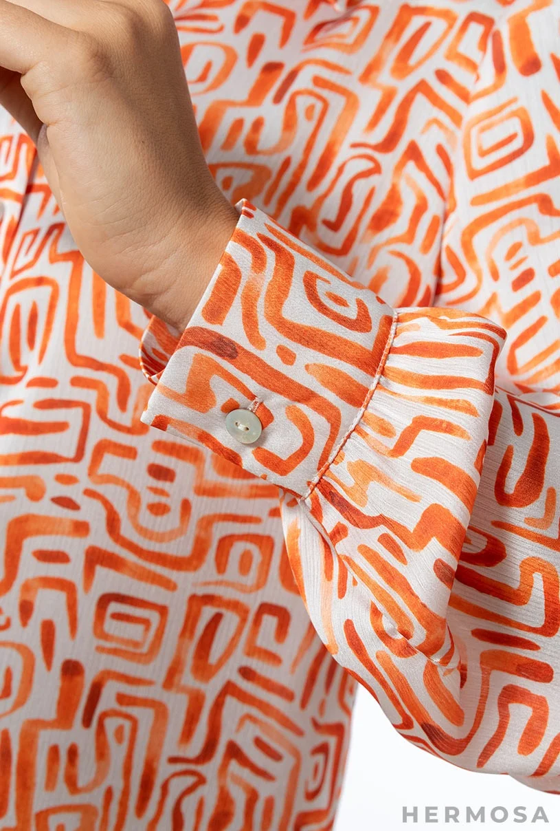 Camasa portocalie cu imprimeu grafic [3]