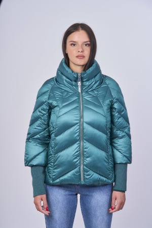 Femei - Geaca scurta matlasata verde-turcoaz