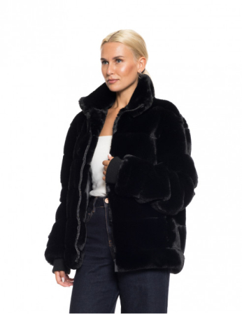 Jacheta scurta din blana ecologica neagra [2]