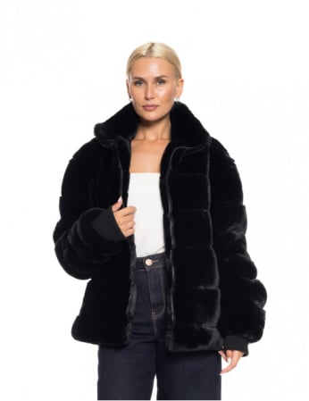 Femei - Jacheta scurta din blana ecologica neagra