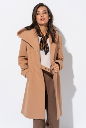 Palton dama camel Rosana cu gluga si catarama decorativa [1]