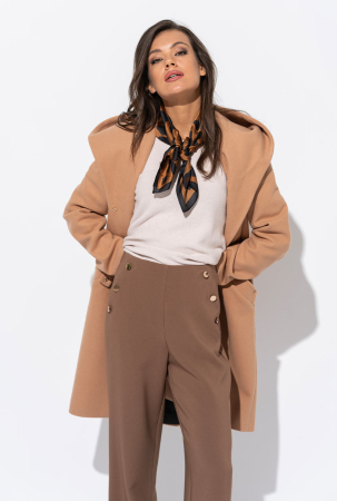 Palton - Palton dama camel Rosana cu gluga si catarama decorativa