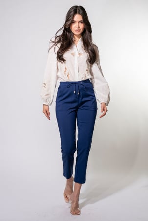 Pantaloni - Pantaloni bleumarin cu snur