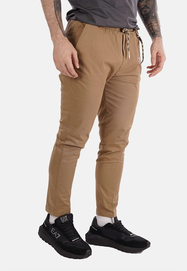 Barbati - Pantaloni jogger bej cu șnur decorativ