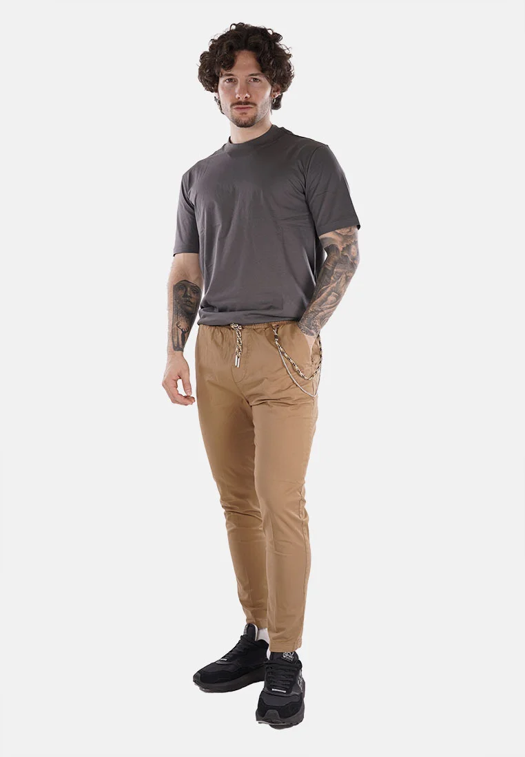 Pantaloni jogger bej cu șnur decorativ [2]