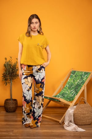 Pantaloni - Pantaloni largi cu imprimeu floral