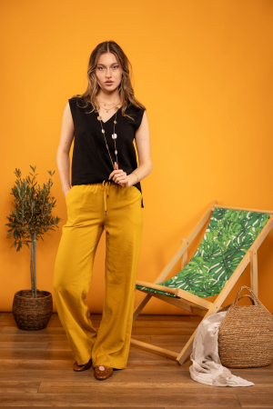 Pantaloni lejeri din vascoza – galben mustar [1]