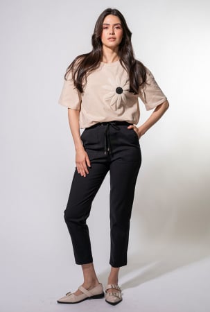 Pantaloni - Pantaloni negri cu snur