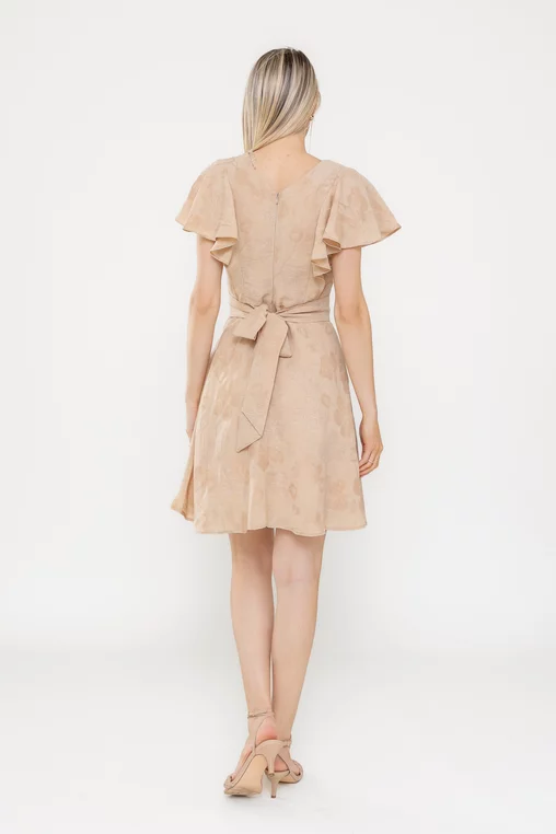 Rochie bej cu cordon si volane din in si vascoza [1]