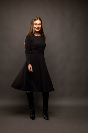 Rochie dama neagra eleganta, cu maneca lunga si talie marcata [3]