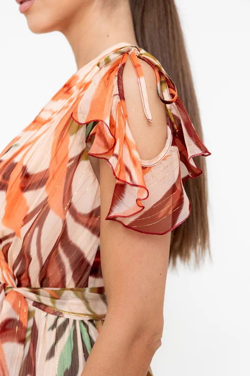 Rochie eleganta imprimeu vegetal portocaliu [5]