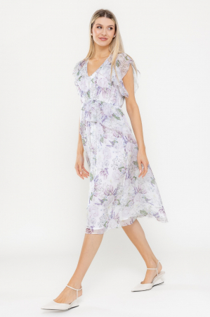 Rochie ivory cu volane si imprimeu floral lila [1]