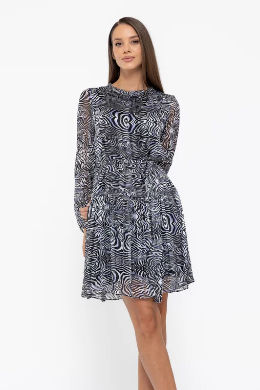 Rochie neagra cu imprimeu zebra si cordon in talie [1]