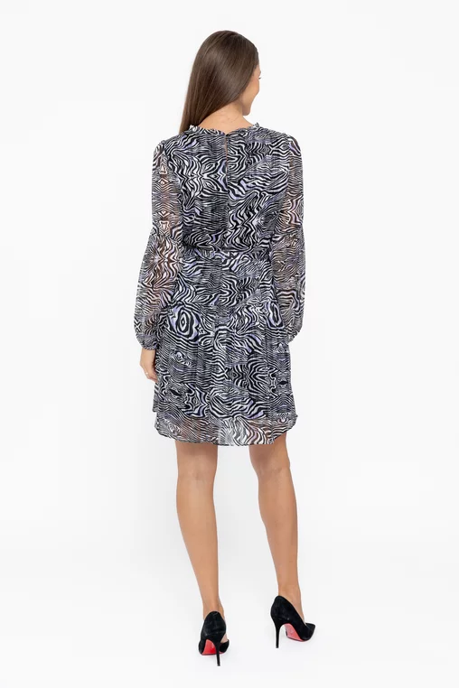 Rochie neagra cu imprimeu zebra si cordon in talie [3]