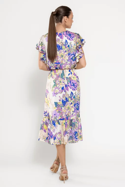 Rochii - ROCHIE VOAL IMPRIMEU FLORAL LILA