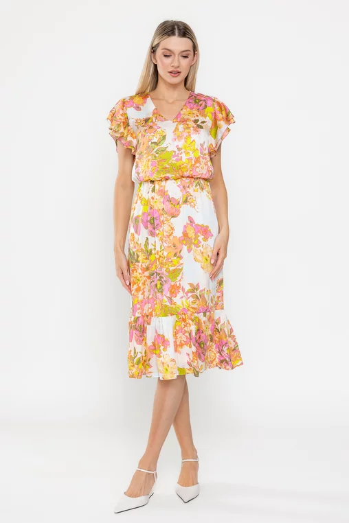 Rochii - ROCHIE VOAL IMPRIMEU FLORAL ORANGE