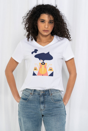 Tricou Alb cu Print Geometric [1]