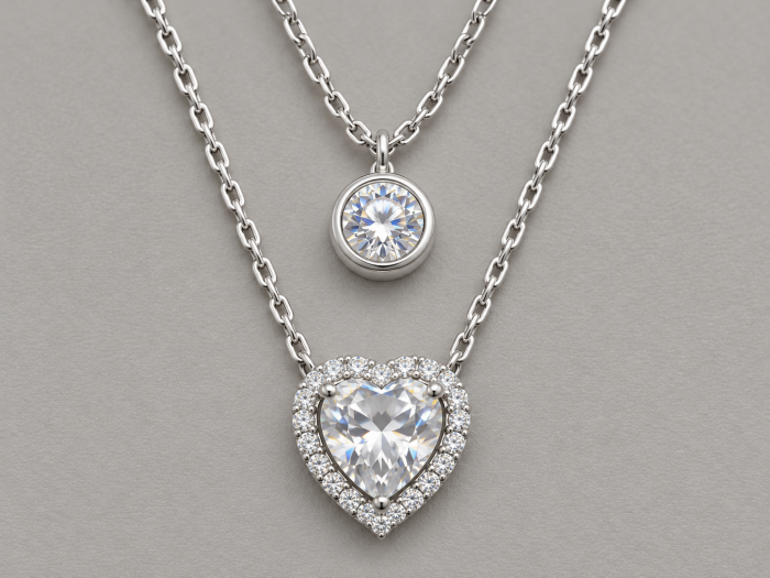 Colier dublu din argint 925 cu pandantiv inima si zirconiu Double Heart Glow GB Signature [2]