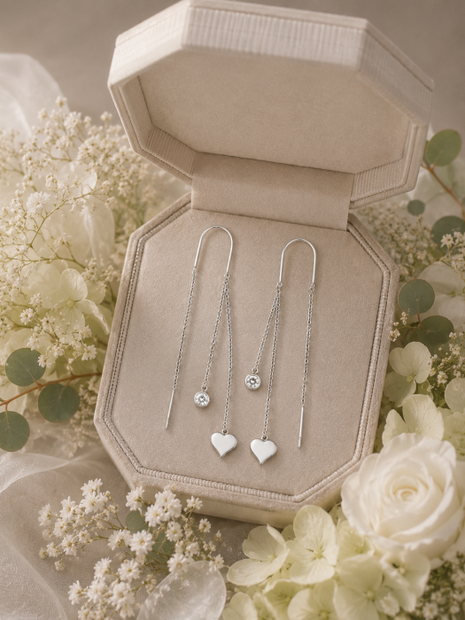 Cercei lungi din argint 925 cu lanturi si pandantive inima Celeste Heart Drop Earrings GB Signature [2]