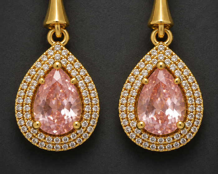 Cercei suspendati placati cu aur galben 18K Blush Bombshell cu zirconiu roz lacrima GBSignature [2]