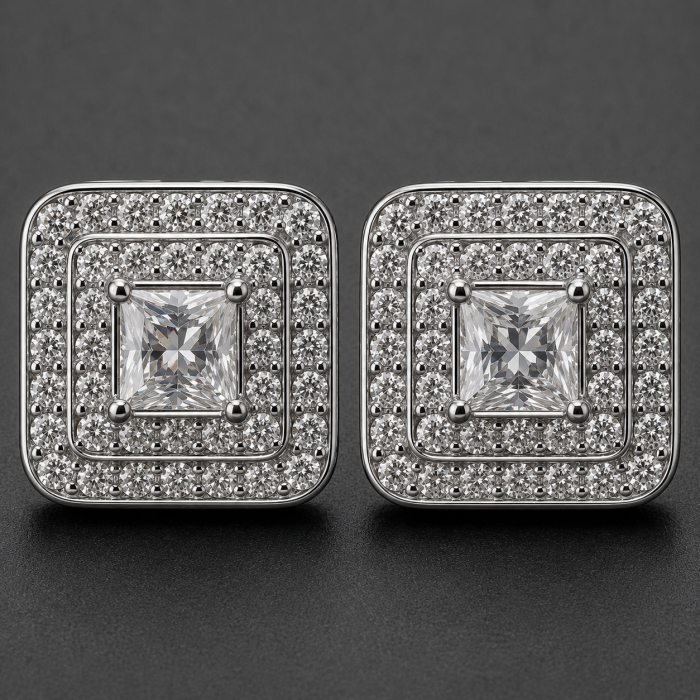 Cercei patrati placati cu aur alb 18K Crystal Maze cu zirconiu si dublu halo GBSignature [2]