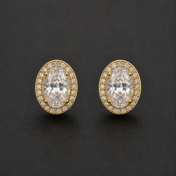 Cercei placati cu aur 18K All Eyes on You cu zirconiu oval halo GBSignature [2]