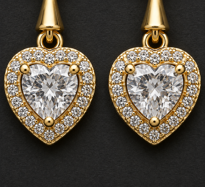 Cercei suspendati placati cu aur galben 18K White Crystal cu zirconiu inima si halo GBSignature [2]