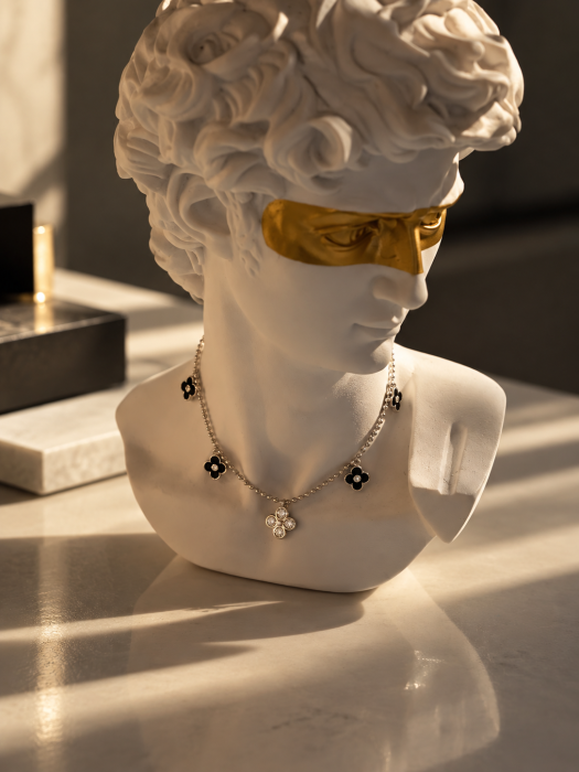 Colier din argint 925 Emerald Clover Necklace cu charmuri trifoi verde smarald - vedere frontală GB Signature [3]