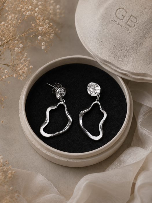 Cercei fluizi cu forma organica din argint 925 rodiat Elysia Flow Earrings GB Signature [2]