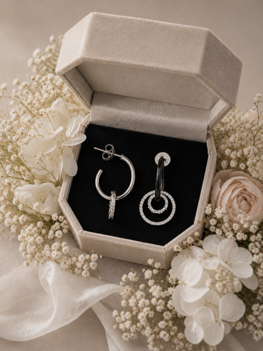 Cercei din argint 925 rodiat cu cerculețe suspendate și zirconii Halo Circle Earrings GB Signature [2]