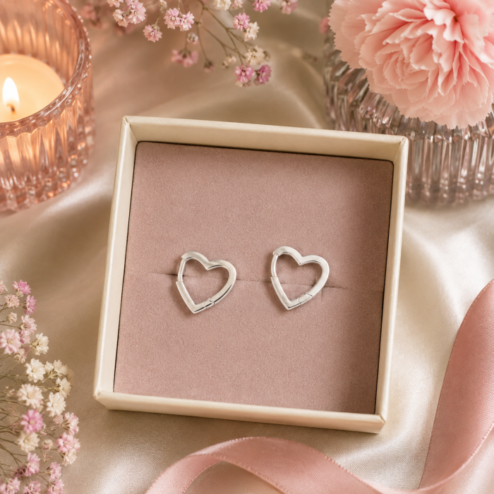 Cercei din argint 925 rodiat Heart Frame tip creola in forma de inima simpla fara pietre [2]