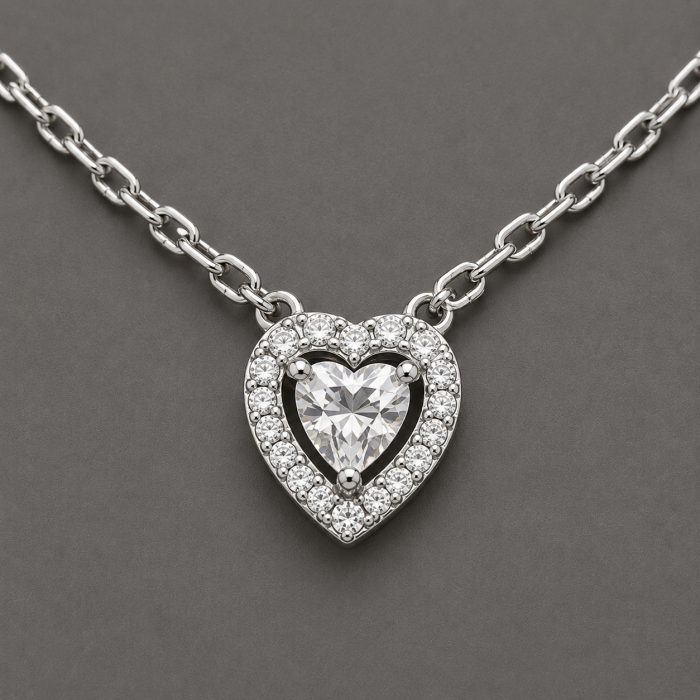 Colier argint 925 inima cu zirconii stil halo Heart of Light Necklace GB Signature [2]