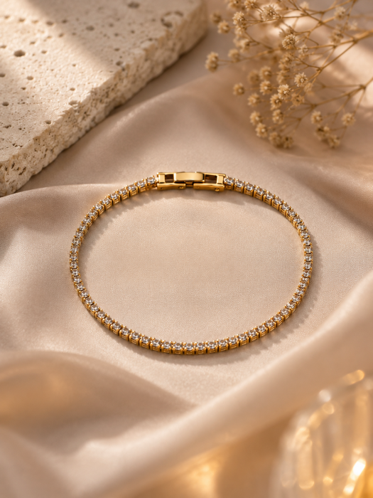 Bratara stil tennis din otel inoxidabil placat cu aur Imperial Gold cu zirconii cubice rotunde si zale de prelungire [3]