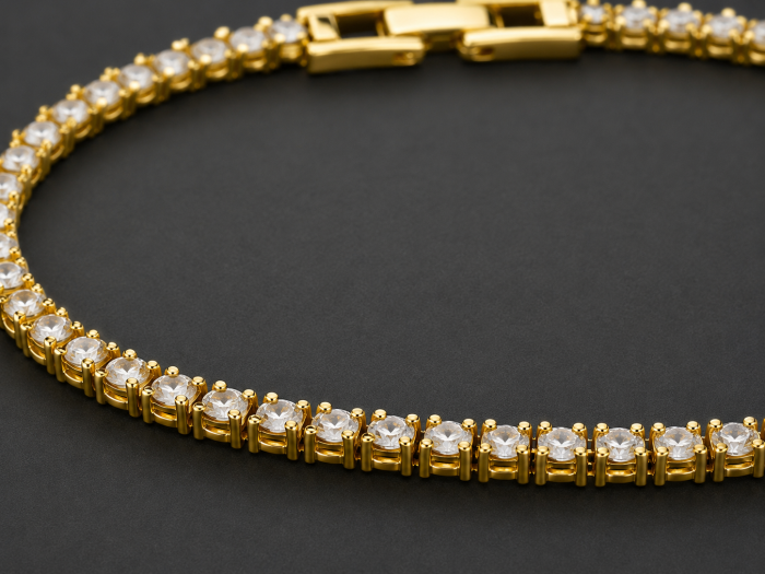 Bratara stil tennis din otel inoxidabil placat cu aur Imperial Gold cu zirconii cubice rotunde si zale de prelungire [2]