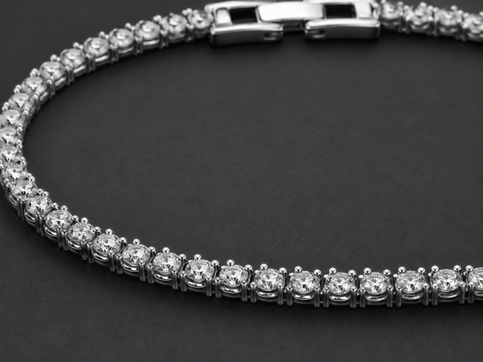 Bratara stil tennis din otel inoxidabil placat cu aur alb Imperial White Gold cu zirconii cubice rotunde si prelungire [2]