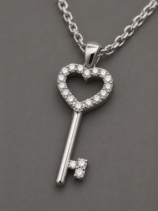 Colier argint 925 cheie si inima cu zirconii Key to My Heart Necklace GB Signature [2]