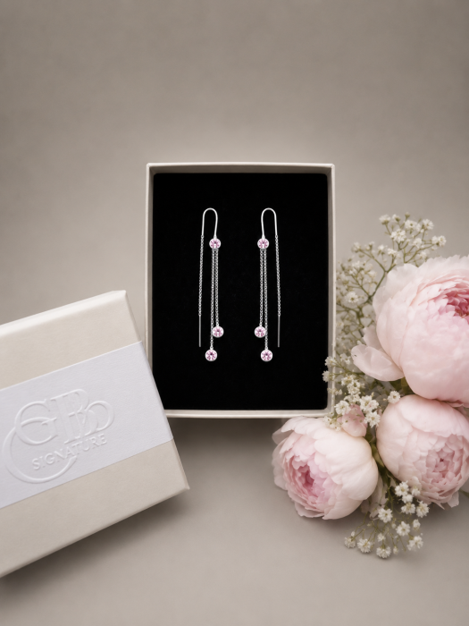 Cercei lungi din argint 925 cu zirconii roz Rose Cascade Earrings GB Signature [2]