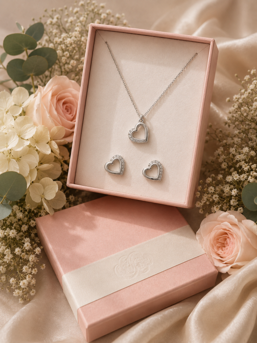 Set bijuterii din argint 925 cu colier si cercei in forma de inima Silver Heart Set GB Signature [2]