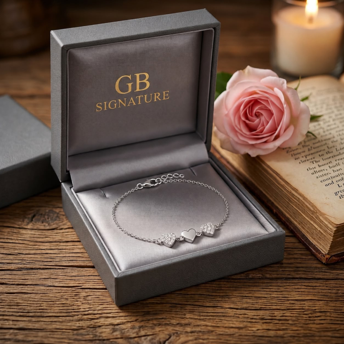 Bratara argint 925 cu trei inimi si zirconii Triple Heart Bracelet GB Signature [2]