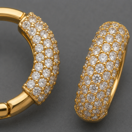 Cercei otel inoxidabil placati cu aur 18K toarte late cu zirconii pave Luna Pave Earrings GB Signature [1]
