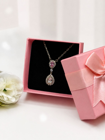 Colier placat cu aur Princess Blush Necklace cu cristale roz și zirconii [2]